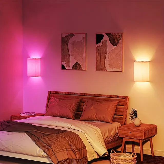 2x Bezdrátové magnetické nástěnné svítidlo s látkovým stínidlem, dobíjecí, RGBW barvy, dálkové ovládání, 16 barev, stmívatelné - Ideální pro ložnici, obývací pokoj, chodbu