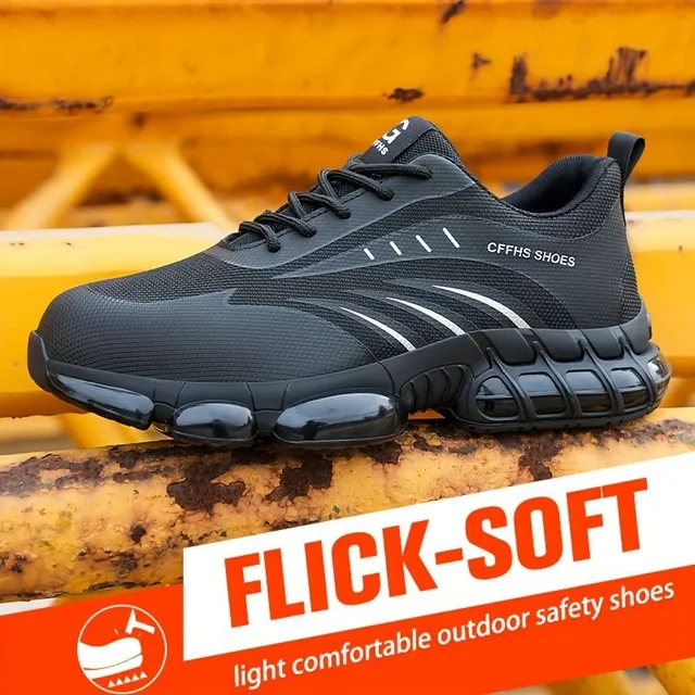 Men's trendy work boots with steel toe, comfortable non-slip lace-up, casual and durable