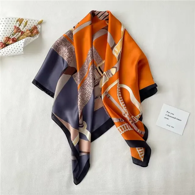 Fashionable luxury square silk scarf for women with sun protection - 90x90 cm 37