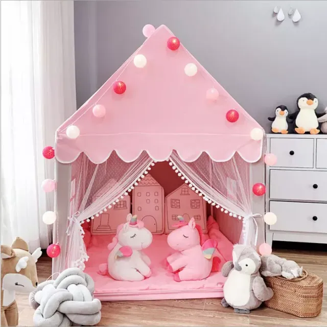 Folding children's tent with curtains and window in the shape of a house