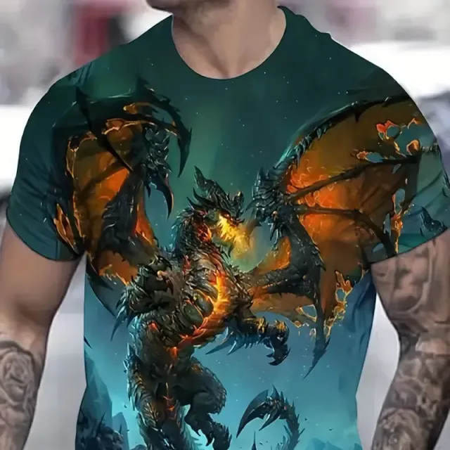 Summer men's T-shirt with flying dragon printing, larger size