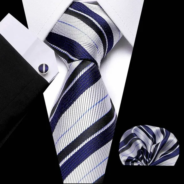 Men's business set with fashionable pattern - tie, handkerchief and cuff