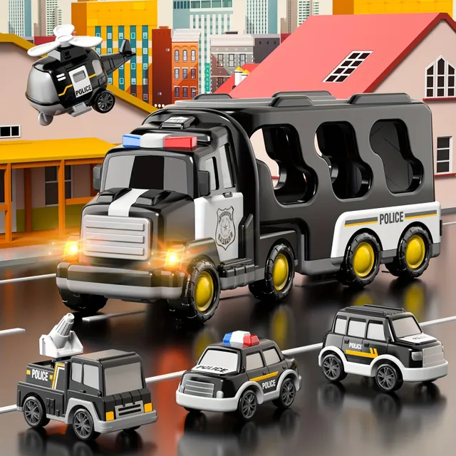 5 in 1 police and fire trucks - Christmas and birthday gifts with light and sound