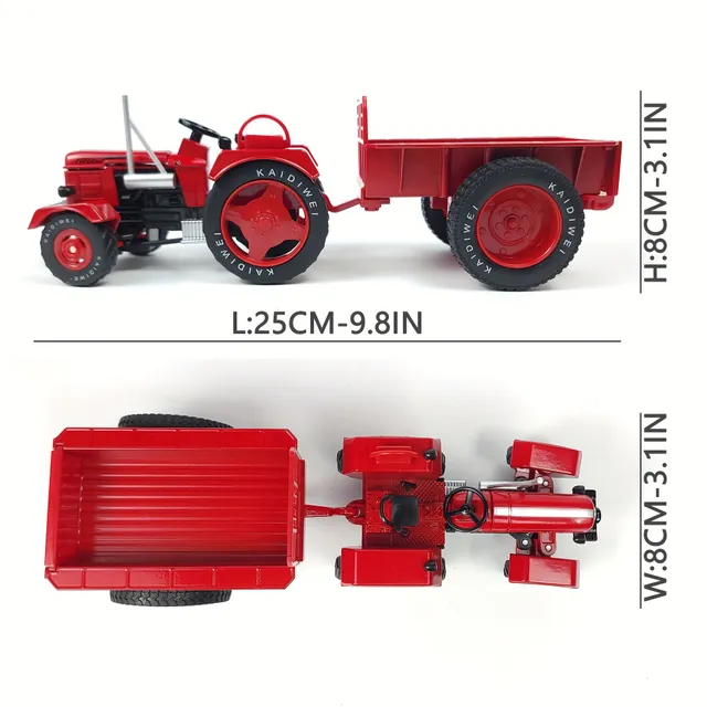 Tractor retro cu remorcă 1:18 - model metalic