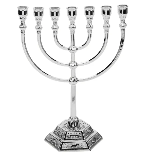 Candlelight for seven candles with the motif of the temple in Jerusalem - Gold and Silver