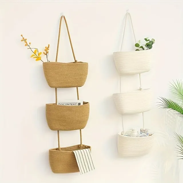 3 Floors Flower hanging Baskets from Cotton - Removable Decorative Storage Space for Living Room, Bathroom and Bedroom