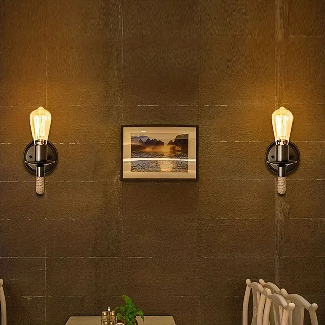 Ściana vintage przemysłowa lampa przewodowa wykonana z drewna E68