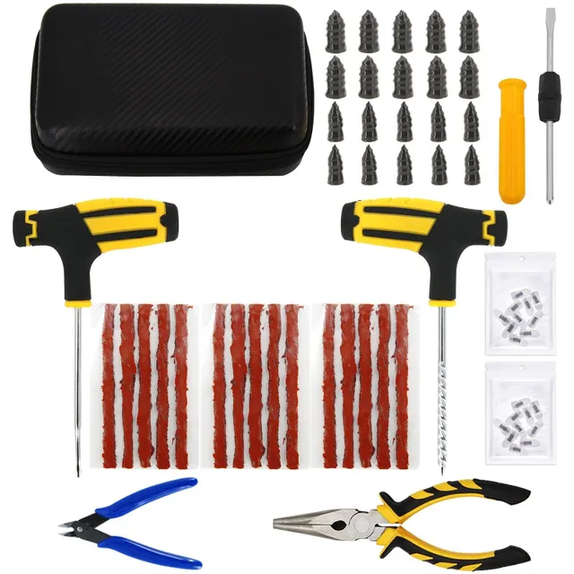 Set de unelte pentru repararea anvelopelor Auto Bike Puncture Plug Garage Needle Nose Pliers Vacuum Film Nail Screws cu husă de depozitare