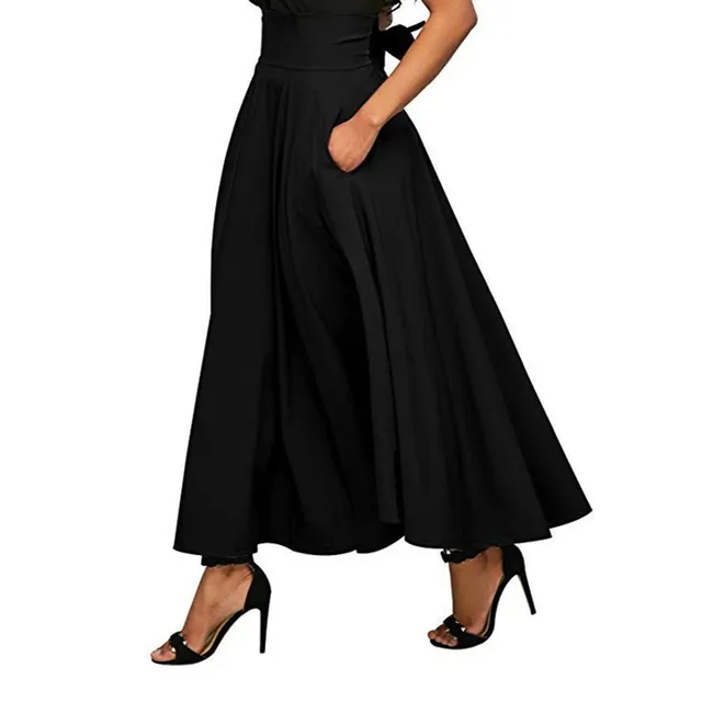 Women's fashion long A-line skirt with pocket and tied bow