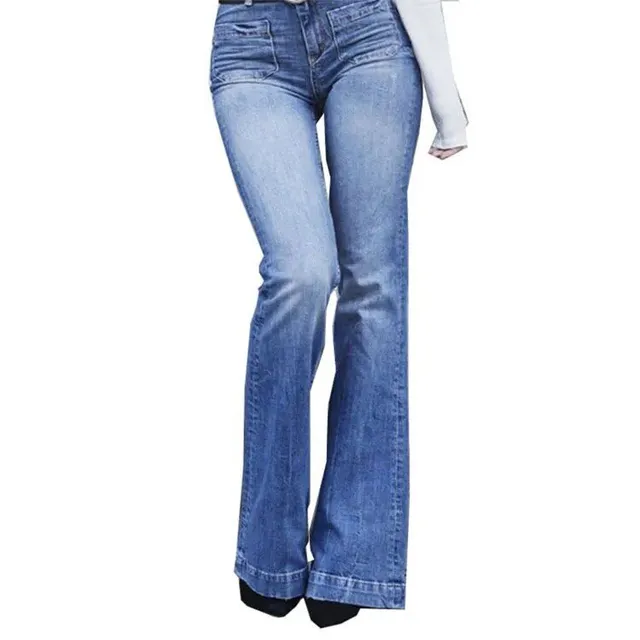 Dámske džínsy s vreckami na prednej strane, sexy strih, široké nohavice