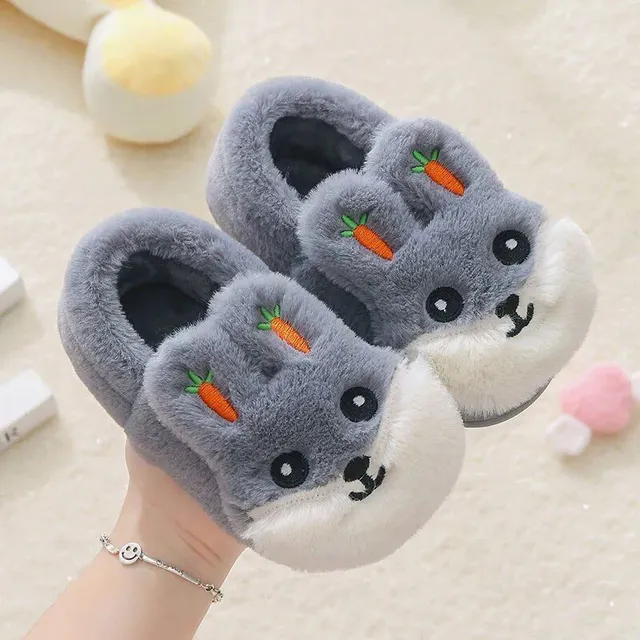 Children's winter home slippers with rabbit motif and impenetrable sole for girls and boys