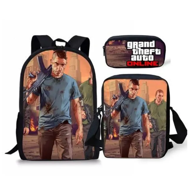 Iskolai táskák készlete hűvös Grand Theft Auto nyomtatással picture-color-10