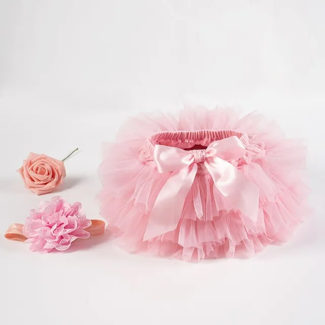 Jupe en tulle stylée pour fille avec nœud en satin et bandeau assorti - plusieurs coloris Losif