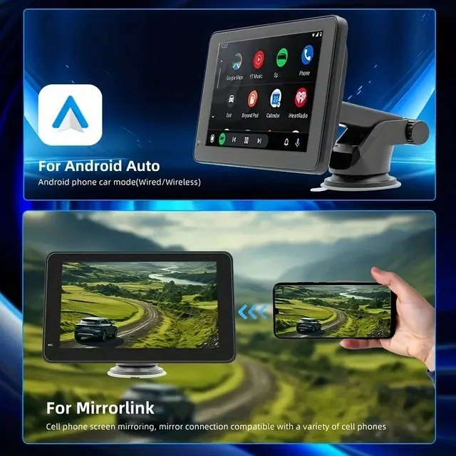 Navigație tactilă de 7" cu Android Auto wireless și MirrorLink, GPS, Wi-Fi și RDS, rezoluție înaltă