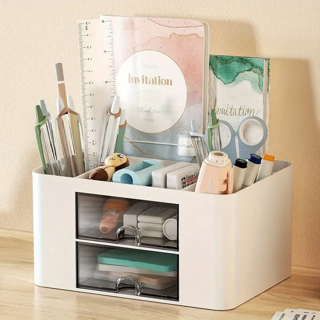 Work desk organizer with 2 drawers - multifunctional for pens, pencils and office supplies, practical gift