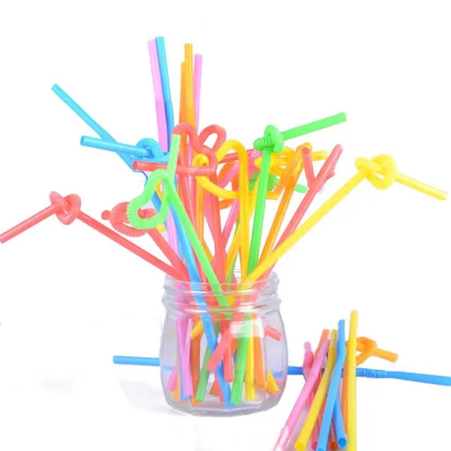 Farebné plastové slamky - 100 ks