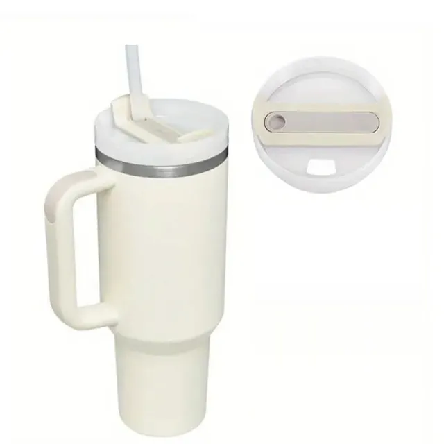 Stainless steel portable thermo mug with straw in different colours