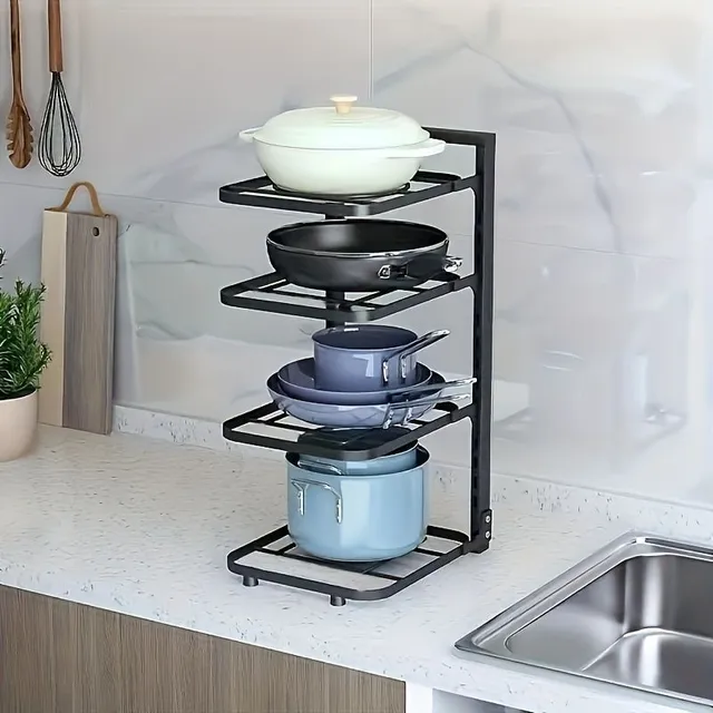 Stainless steel storage shelf with multiple floors, kitchen organizer on pots, multifunctional storage shelf