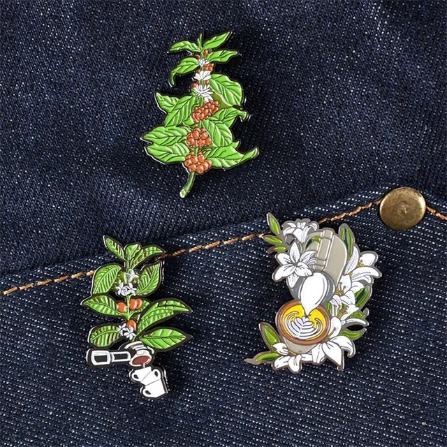 Decorative brooch with coffee motif