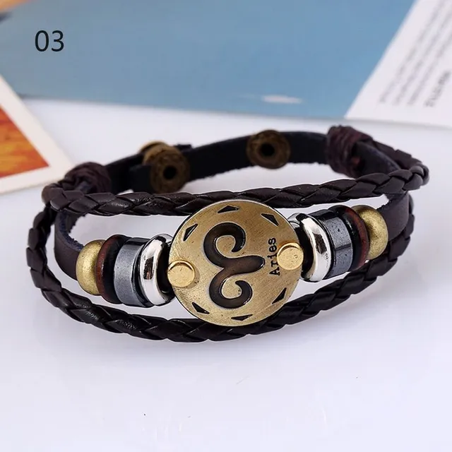 Unisex leather bracelet with zodiac sign