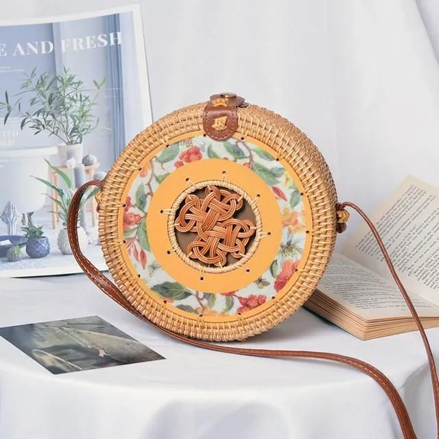Rattan round handbag