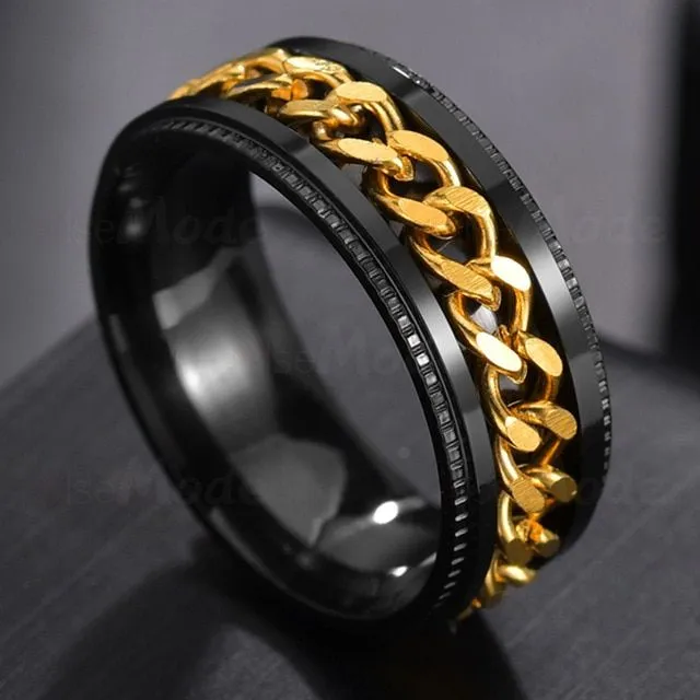 Men's ring with stainless steel chain