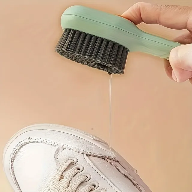 Brosse 2 en 1 pour chaussures et linge avec distributeur de détergent intégré - sans électricité