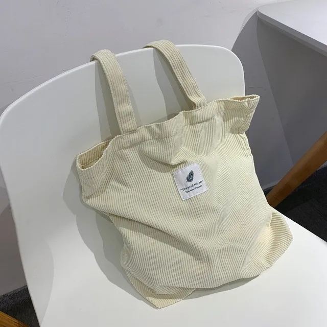 Single-color modern ribbed fabric bag for shopping from corduroy material