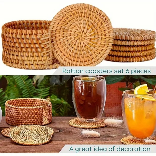 Rattan knitting mug mat with holder and storage box