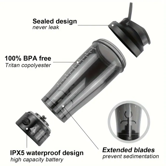 1ks Nerozpustný elektrický proteín Shaker, 710 Ml/24oz USB Dobíjateľné fľaše na miešanie bielkovín, Vhodné pre vonkajšie športy, Fitness Fitness