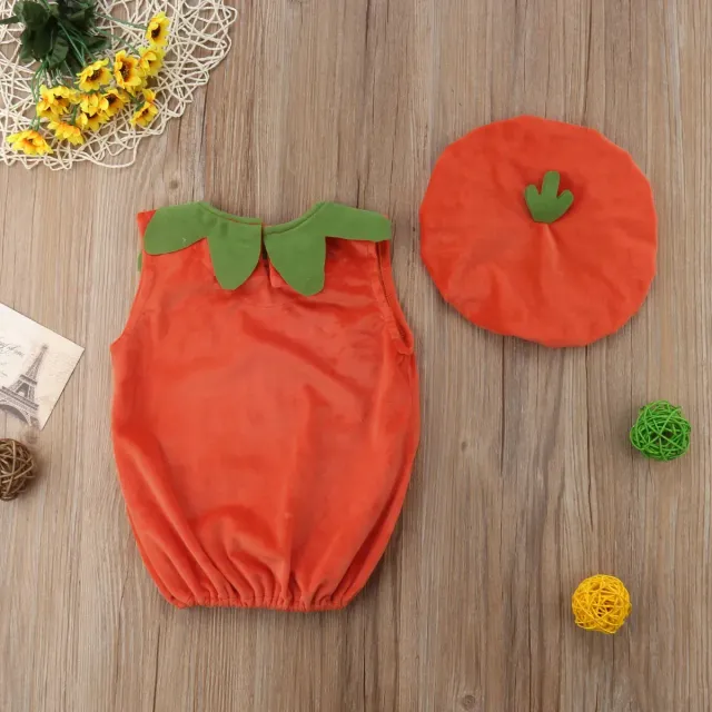 Children's Halloween pumpkin costume with romper and sleeveless hat