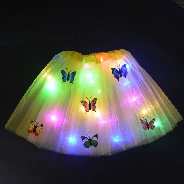 Detská svietiace sukňa zdobená motýlik yellow-skirt