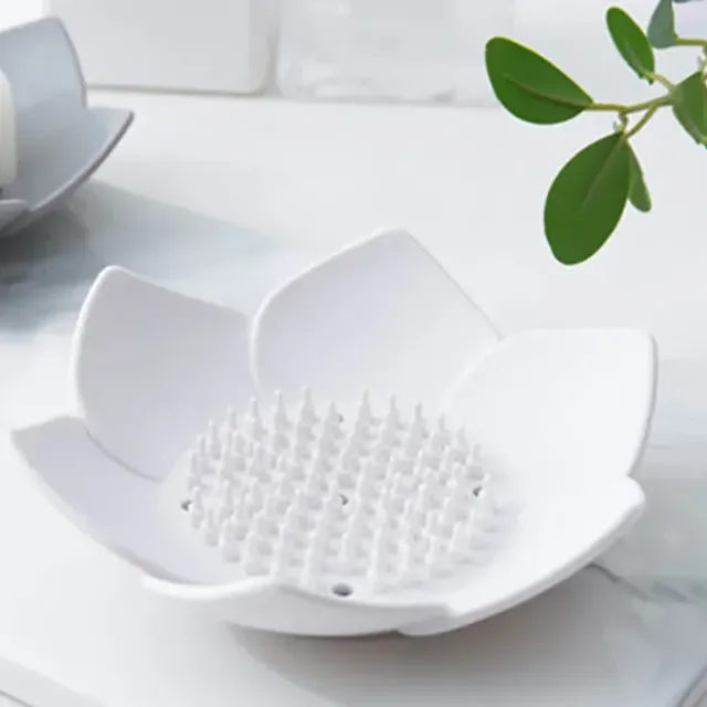 Mýdlový silikonový podnos ve tvaru lotosu s odtékáním do koupelny
