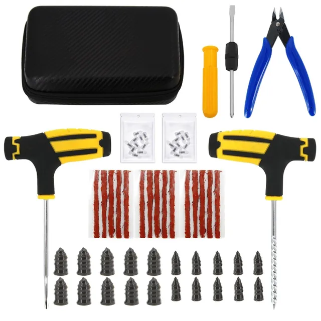 Set de unelte pentru repararea anvelopelor Auto Bike Puncture Plug Garage Needle Nose Pliers Vacuum Film Nail Screws cu husă de depozitare