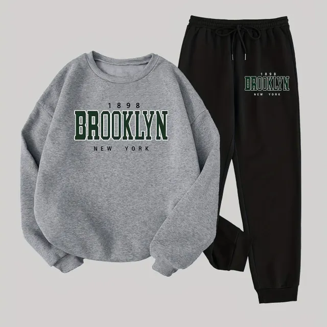 Brooklyn Two-piece kit: Long-sleeved casual sweatshirt and joggers with string, Women's clothing