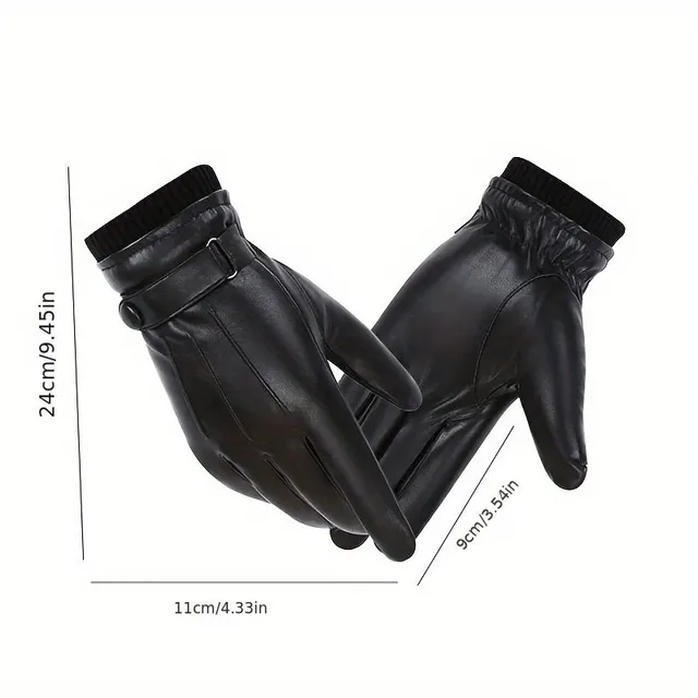 Men's warm waterproof faux leather gloves