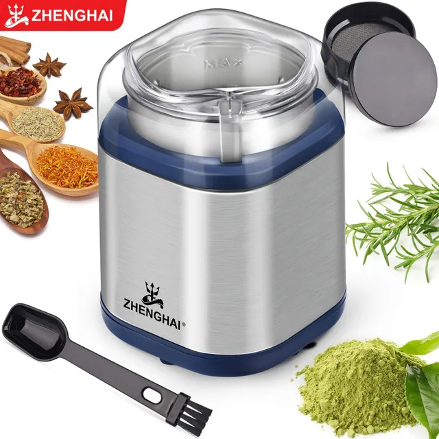 Electric spice and coffee grinder, 200 W, compact size, easy to turn on/off, fast grinding of coffee, nuts, flowers - With pollen filter and cleaning brush, multifunctional grinder