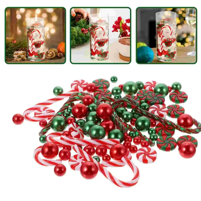 Christmas vase filling containing beads, candy and chopsticks