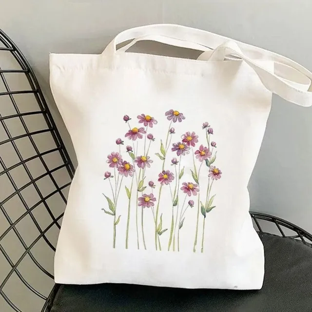 Luxury canvas bag in trendy white with cheerful spring print - more variants Bevan