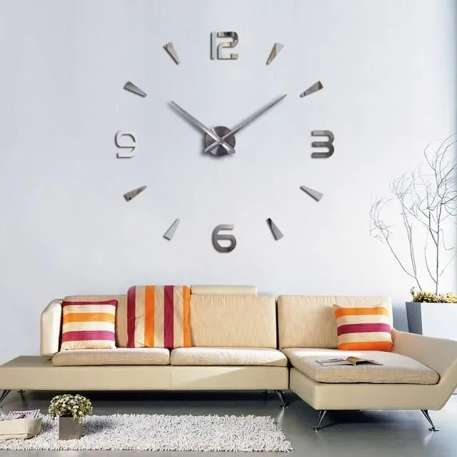 Modern 3D wall clock silver-3 100-120cm