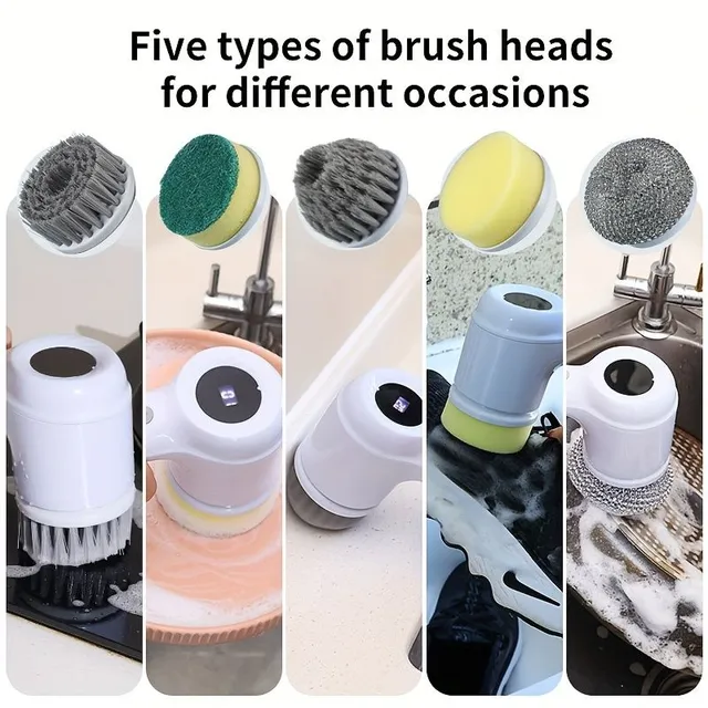 Wireless electric cleaning brush 5v1 with 5 replaceable adapters - waterproof and rechargeable