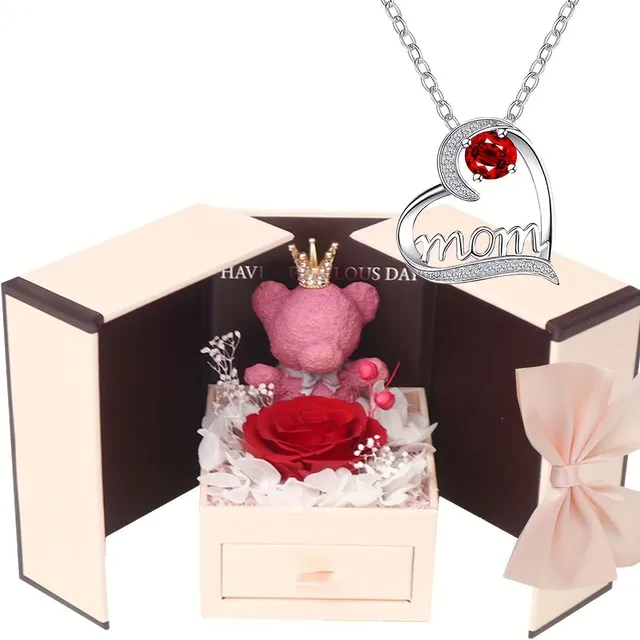 Bel amour : set cadeau avec rose éternelle et colliers pour maman pour la fête des mères, la Saint-Valentin et d'autres fêtes