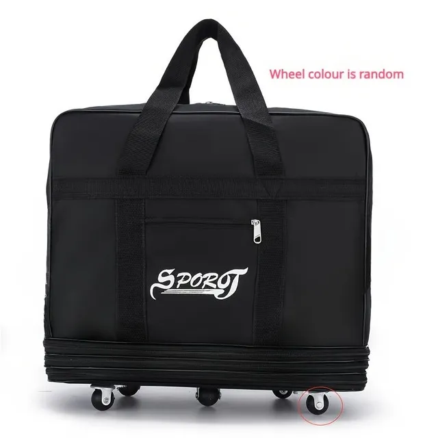 Expandable luggage bag on trolley, large-capacity travel bag on wheels, folding bag for clothing on blanket