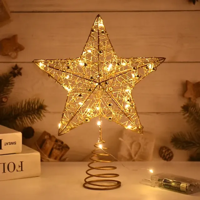 LED Christmas star on top of tree with pearl wire