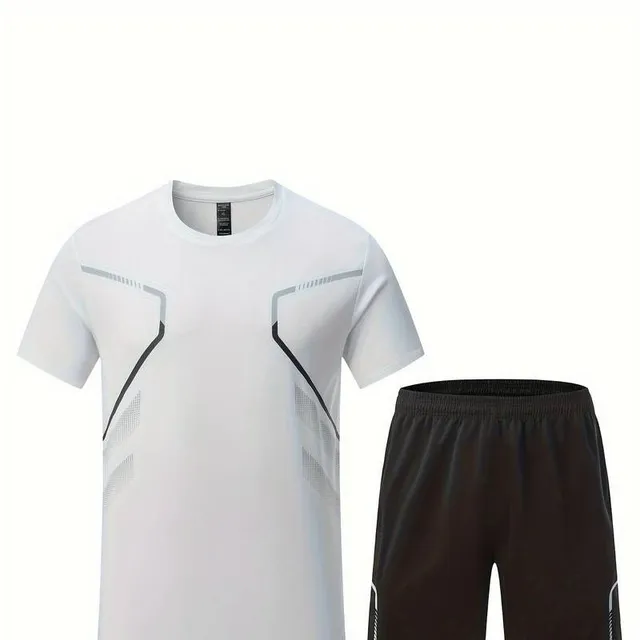 Pánska dvojdielna letná sada - tričko s krátkym rukávom a kruhovým výstrihom + šortky - módne prázdninové a cvičebné oblečenie
