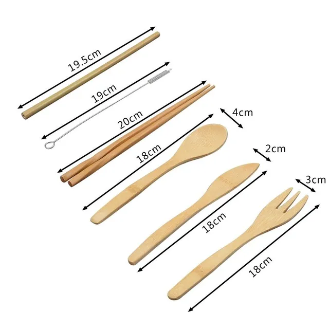 Bamboo cutlery for travel - 6 pcs + case