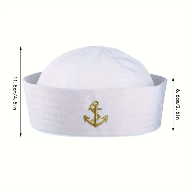 Adjustable white sailor cap captain with gold embroidery for costumes and thematic parties