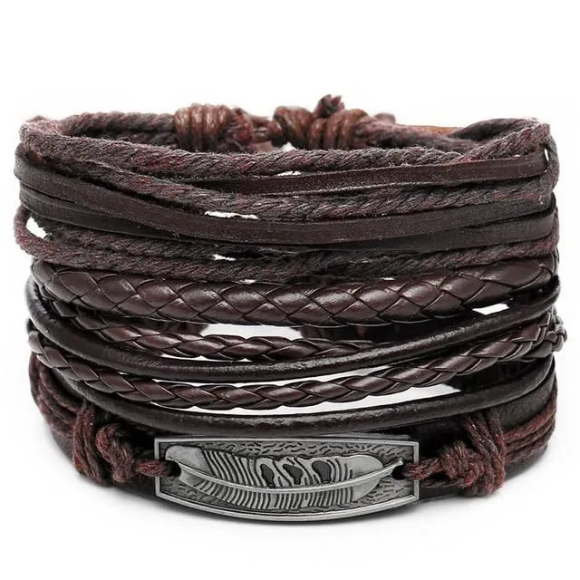 Men's leather bracelet set