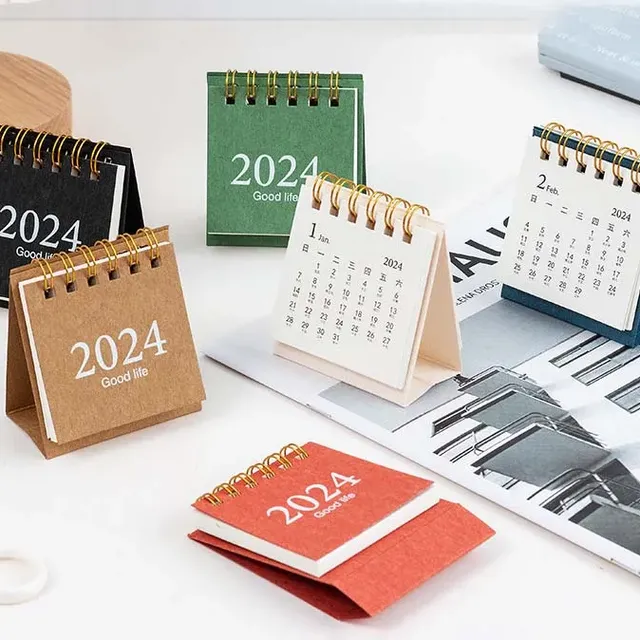 Mini Table Calendar 2024, portable creative notebook, decoration, small fresh chic table calendar, monthly planner for students and office supplies