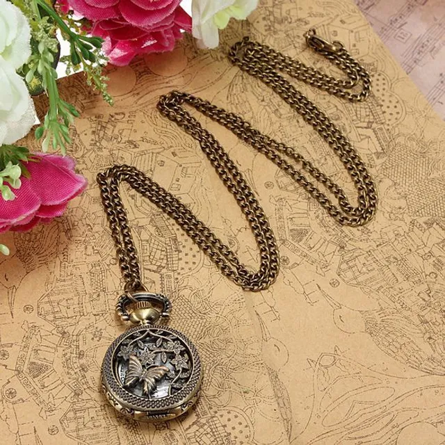 Vintage watch on chain with butterfly motif